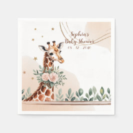 Roze Bloemen Giraffe Safari Baby shower Servet