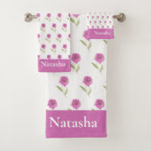 Roze Bloemen Girly Badhanddoek set Bad Handdoek (Insitu)