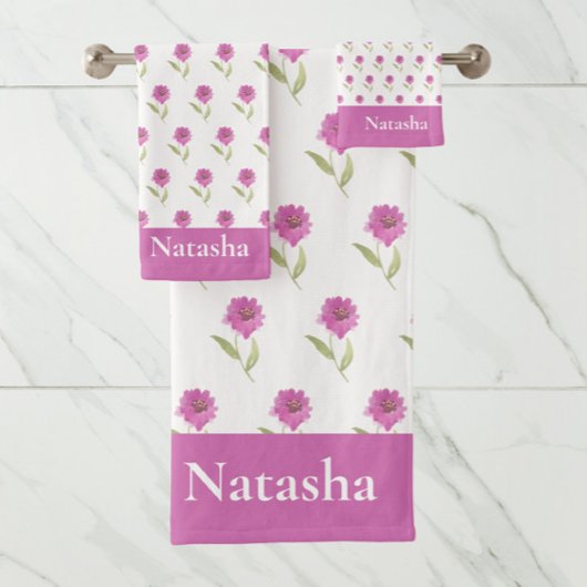 Roze Bloemen Girly Badhanddoek set Bad Handdoek