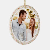 Roze Bloemen Girly Coquette 1e Kerstmis verloofd Keramisch Ornament (Rechts)