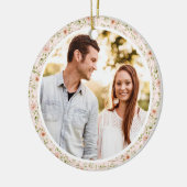 Roze Bloemen Girly Coquette 1e Kerstmis verloofd Keramisch Ornament (Links)