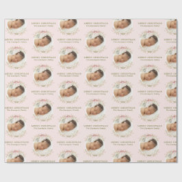 Roze Bloemen Girly Coquette Bow Foto Kerstmis Cadeaupapier