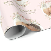 Roze Bloemen Girly Coquette Bow Foto Kerstmis Cadeaupapier (Rol Hoek)