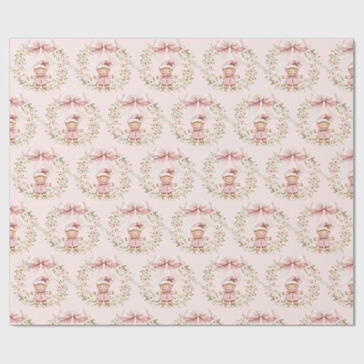 Roze Bloemen Girly Coquette Bow Kerstmis Cadeaupapier (Vlak)