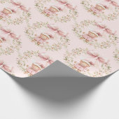 Roze Bloemen Girly Coquette Bow Kerstmis Cadeaupapier (Hoek)