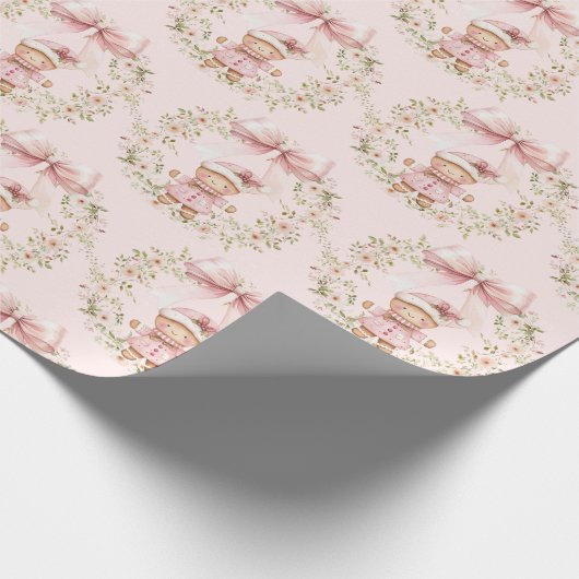 Roze Bloemen Girly Coquette Bow Kerstmis Cadeaupapier (Hoek)