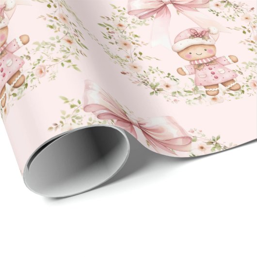 Roze Bloemen Girly Coquette Bow Kerstmis Cadeaupapier (Rol Hoek)