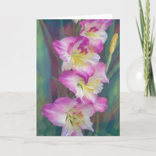Roze Bloemen Gladiolus Art Note Kaart (Voorkant)