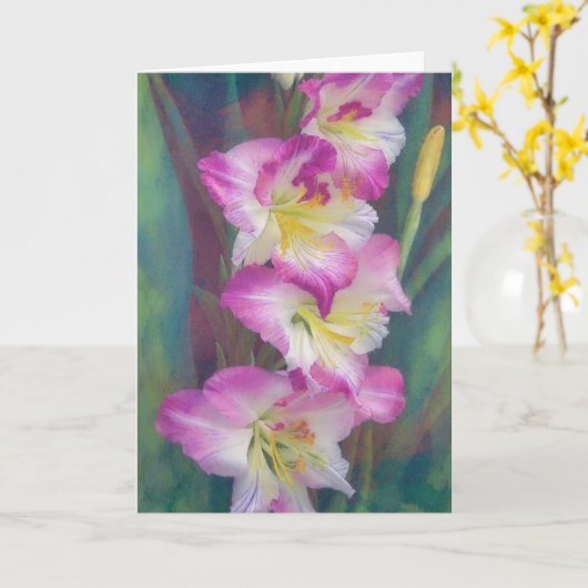 Roze Bloemen Gladiolus Art Note Kaart (Gele Bloem)