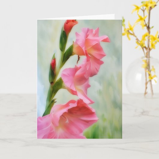 Roze Bloemen Gladiolus Art Note Kaart (Gele Bloem)