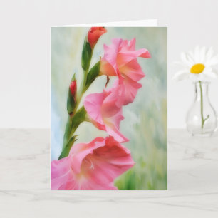 Roze Bloemen Gladiolus Art Note Kaart