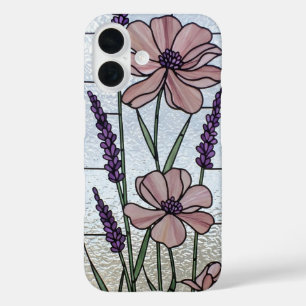 Roze Bloemen Glas in lood Illusie iPhone 16 Hoesje