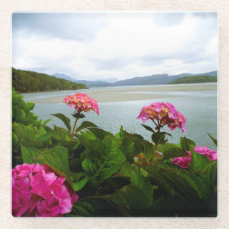 Roze bloemen glas onderzetter glazen onderzetter