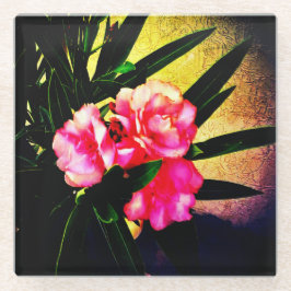 Roze bloemen glazen onderzetter