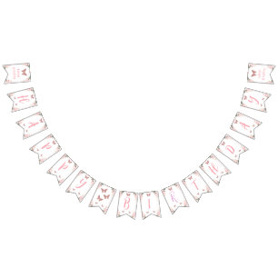 Roze Bloemen Glitter Butterfly Verjaardag Banner