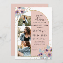 Roze Bloemen Glitter Confetti Foto Afstuderen Kaart