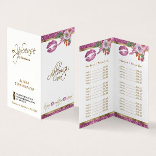  Roze Bloemen Glitter Lip Prijs en Service Visitekaartje