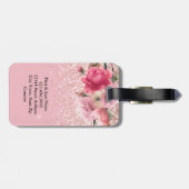  roze bloemen Glitter Monogram Aangepast Bagagelabel (Achterkant horizontaal)