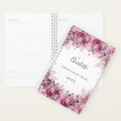 Roze bloemen glitter naam wit elegant planner (Display)