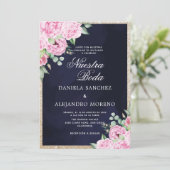 Roze Bloemen Glitter Nuestra Boda Spaanse bruiloft Kaart (Staand voorkant)