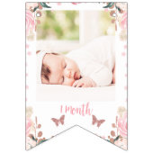 Roze Bloemen Glitter Vlinder Maandelijks Banner (Derde vlag)