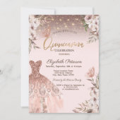 Roze Bloemen Glitter Vlinders Jurk Quinceañera Kaart (Voorkant)
