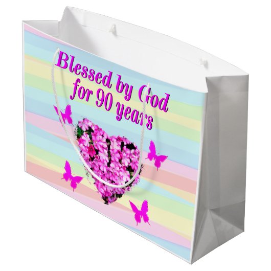ROZE BLOEMEN GOD LIEFHEBBENDE 90E VERJAARDAG CADEA GROOT CADEAUZAKJE (Achterkant Gekanteld)