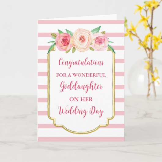 Roze Bloemen Goddochter Bruiloft Gefeliciteerd Kaart (Gele Bloem)