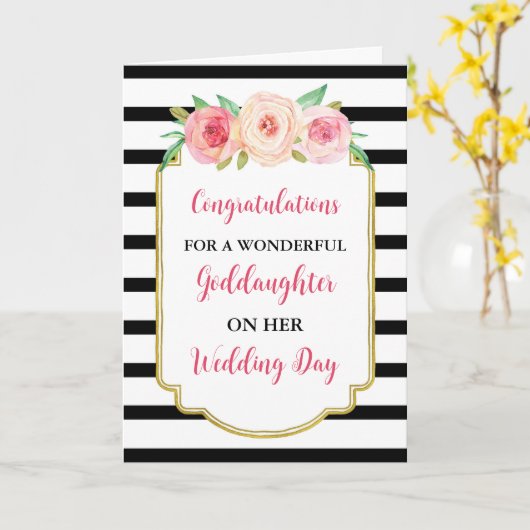 Roze Bloemen Goddochter Bruiloft Gefeliciteerd Kaart (Gele Bloem)