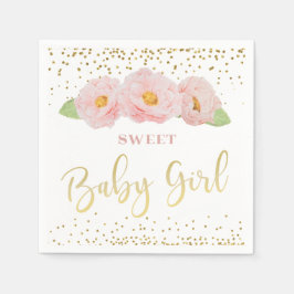 Roze bloemen Gold Confetti Sweet Baby Girl Shower Servet
