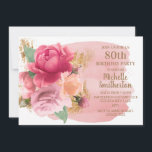 Roze bloemen Gold Glitter 80th Birthday Party Kaart<br><div class="desc">Elegant botanisch met een wazige roze bloem (rozen) en glitterig goud op roze en witte waterverf uitnodiging voor vrouwen om een 80e verjaardag te vieren. Neem contact met ons op voor hulp bij aanpassingen of om passende producten aan te vragen.</div>