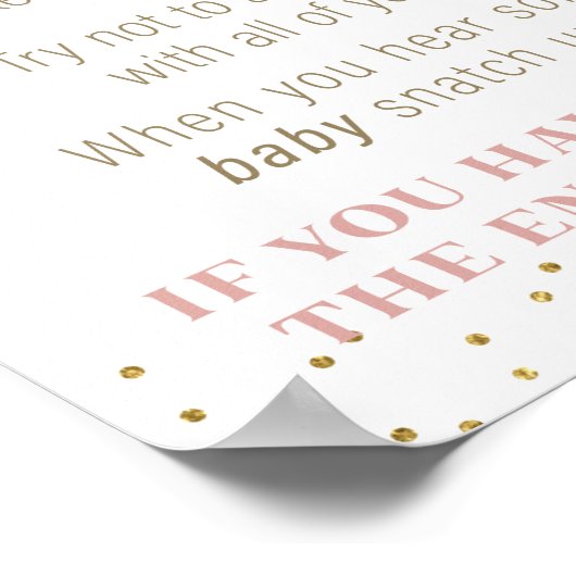 Roze bloemen Gold Zeg geen Baby shower game-teken Poster (Hoek)