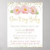 Roze bloemen Gold Zeg geen Baby shower game-teken Poster (Voorkant)