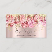 Roze bloemen Golden Drip QR CODE Logo Visitekaartje (Voorkant)
