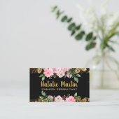 Roze bloemen | Golden Floral Pattern Visitekaartje (Staand voorkant)