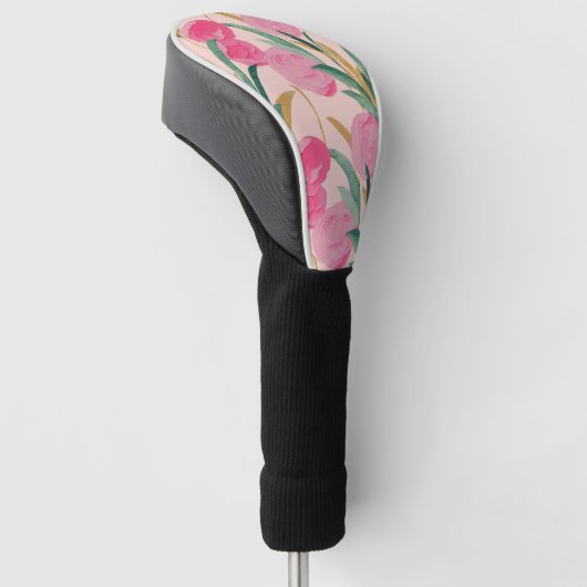 Roze bloemen golfheadcover (Schuin)