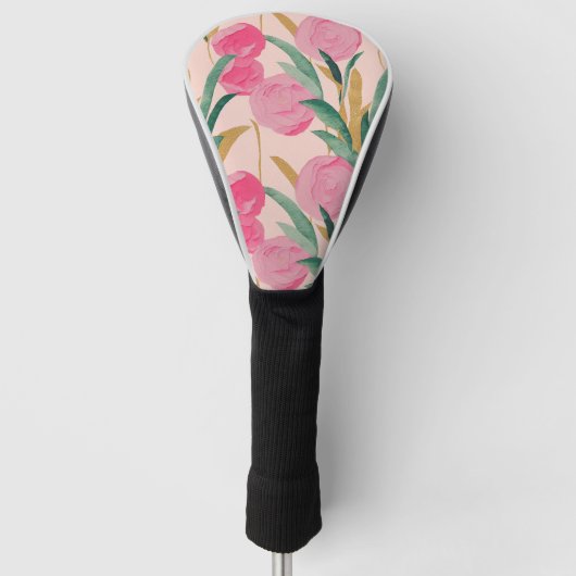 Roze bloemen golfheadcover (Voorkant)
