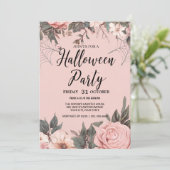 Roze Bloemen Gotische Halloween Party Kaart (Staand voorkant)