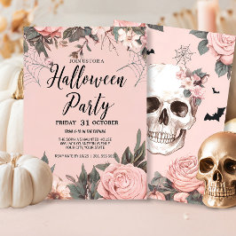 Roze Bloemen Gotische Halloween Party Kaart