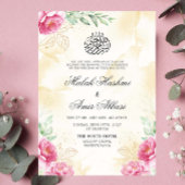 Roze Bloemen Goud Beige Design Islamitische bruilo Kaart