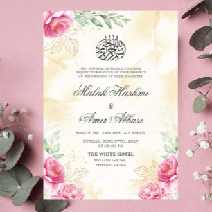 Roze Bloemen Goud Beige Design Islamitische bruilo Kaart