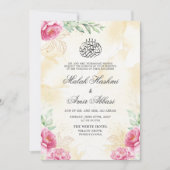 Roze Bloemen Goud Beige Design Islamitische bruilo Kaart (Voorkant)