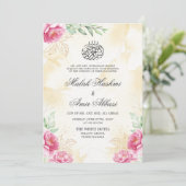 Roze Bloemen Goud Beige Design Islamitische bruilo Kaart (Staand voorkant)