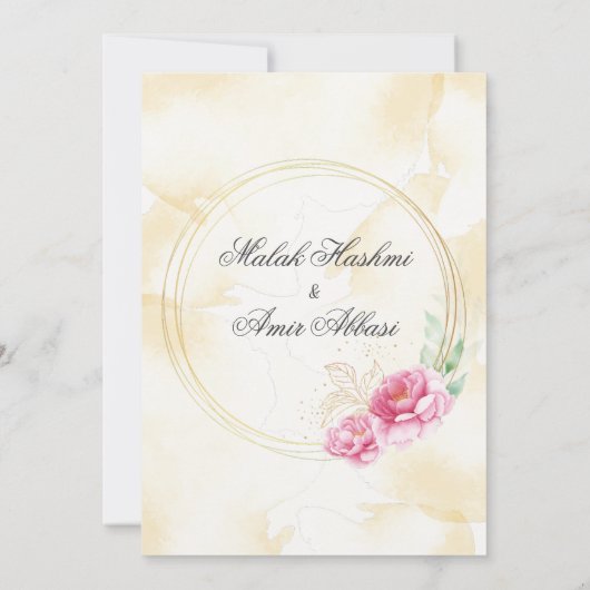 Roze Bloemen Goud Beige Design Islamitische bruilo Kaart (Achterkant)