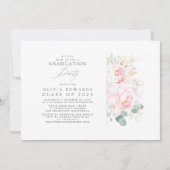 Roze Bloemen Goud Bladeren Elegant Graduation Part Kaart (Voorkant)