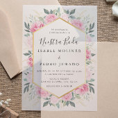 Roze Bloemen Goud Bladeren Nuestra Boda Bruiloft Vellum Uitnodigingen