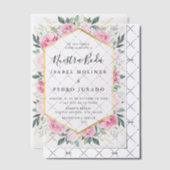 Roze Bloemen Goud Bladeren Nuestra Boda Bruiloft Vellum Uitnodigingen (Offset (Uitnodiging))