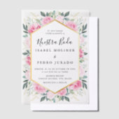 Roze Bloemen Goud Bladeren Nuestra Boda Bruiloft Vellum Uitnodigingen (Offset)
