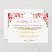 Roze Bloemen Goud Bruiloft Details Invoegen Kaart (Voorkant / Achterkant)