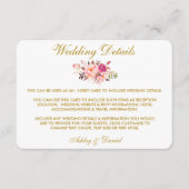 Roze Bloemen Goud Bruiloft Details Invoegen Kaart (Voorkant)